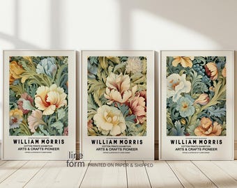 William Morris Poster 3er-Set: Botanische Jugendstil Drucke