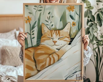 Sleeping Cat Art Print: Abstract Maximalist Wall Decor (Digital Download)