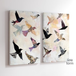 Conjunto de arte mural de pájaros abstractos: Bandada de pájaros imprimible (descarga digital)