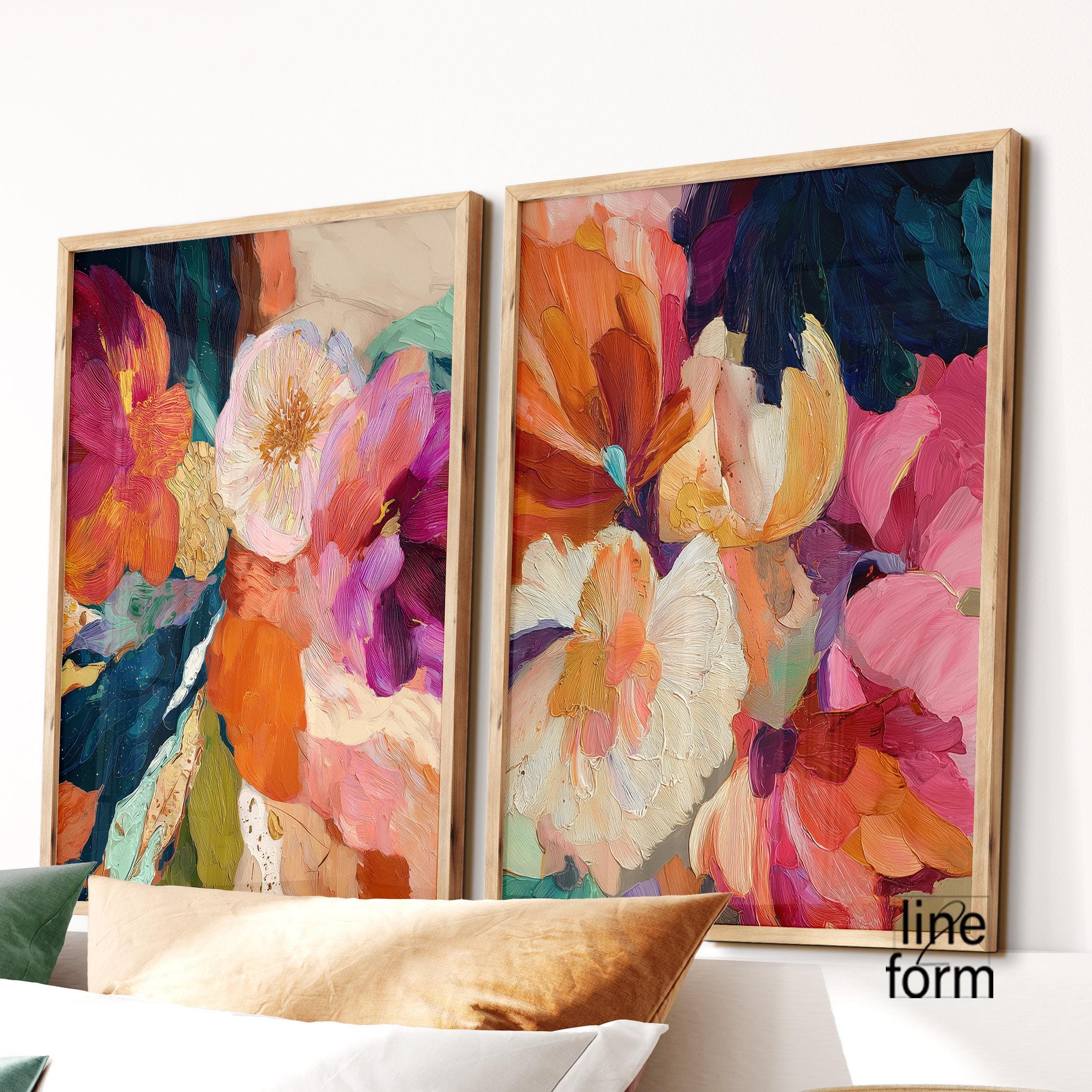 Colorful Floral Abstract Art Print Set of 2: Modern Home Decor - Etsy