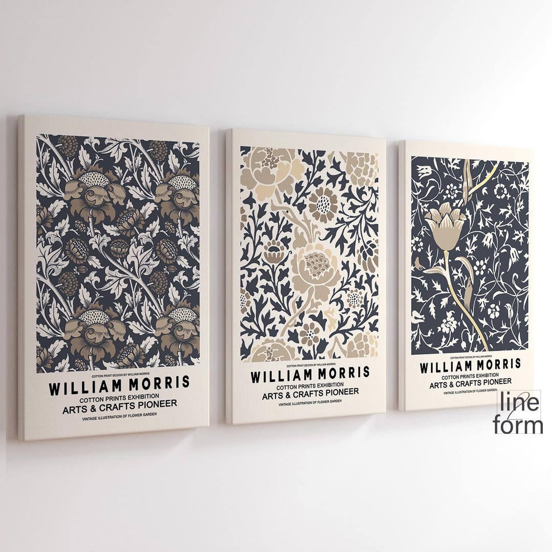 William Morris Exhibition Poster Beige Botanical Set of 3 Prints ...