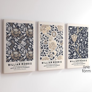 William Morris Exhibition Poster Beige Botanical Set of 3 Prints William Morris Museum Print William Morris Print Art Nouveau Poster