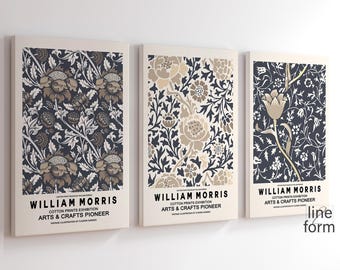 William Morris Exhibition Poster Set: Beige Botanical Art Nouveau Prints (Digital Download)