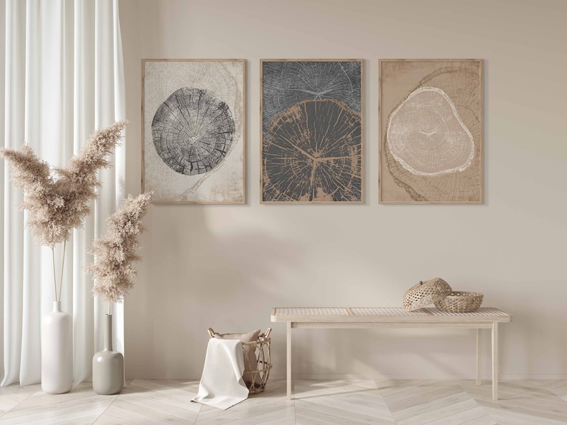 Beige Tree Ring Prints Set of 3 Nordic Prints Tree Stump Prints Tree Ring Art Abstract art print Modern Neutral Abstract Tree Rings Wall Art image 3