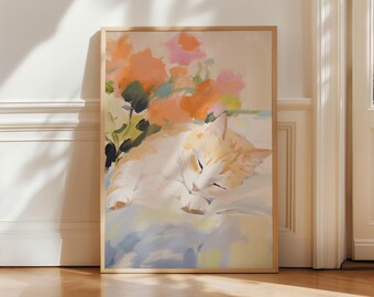 Sleeping Cat Art Print: Abstract Colorful Wall Decor (Digital Download)