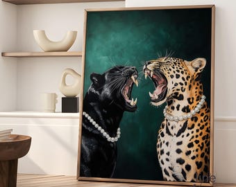 Gepard & Panther Kunstdruck: Smaragdgrüne Maximalist Deko