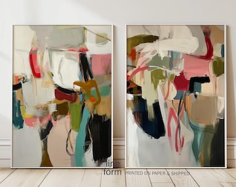 Láminas de arte abstracto: Juego de 2, decoración de pared moderna y colorida