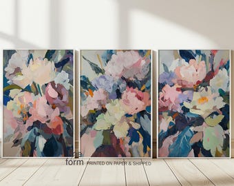 Juego de 3 impresiones artísticas florales: decoración de pared abstracta moderna y colorida