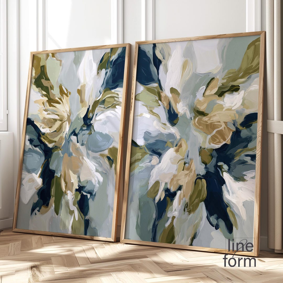 Green Abstract Wall Art Set of 2 Pieces: Modern Earth Tone Prints - Etsy