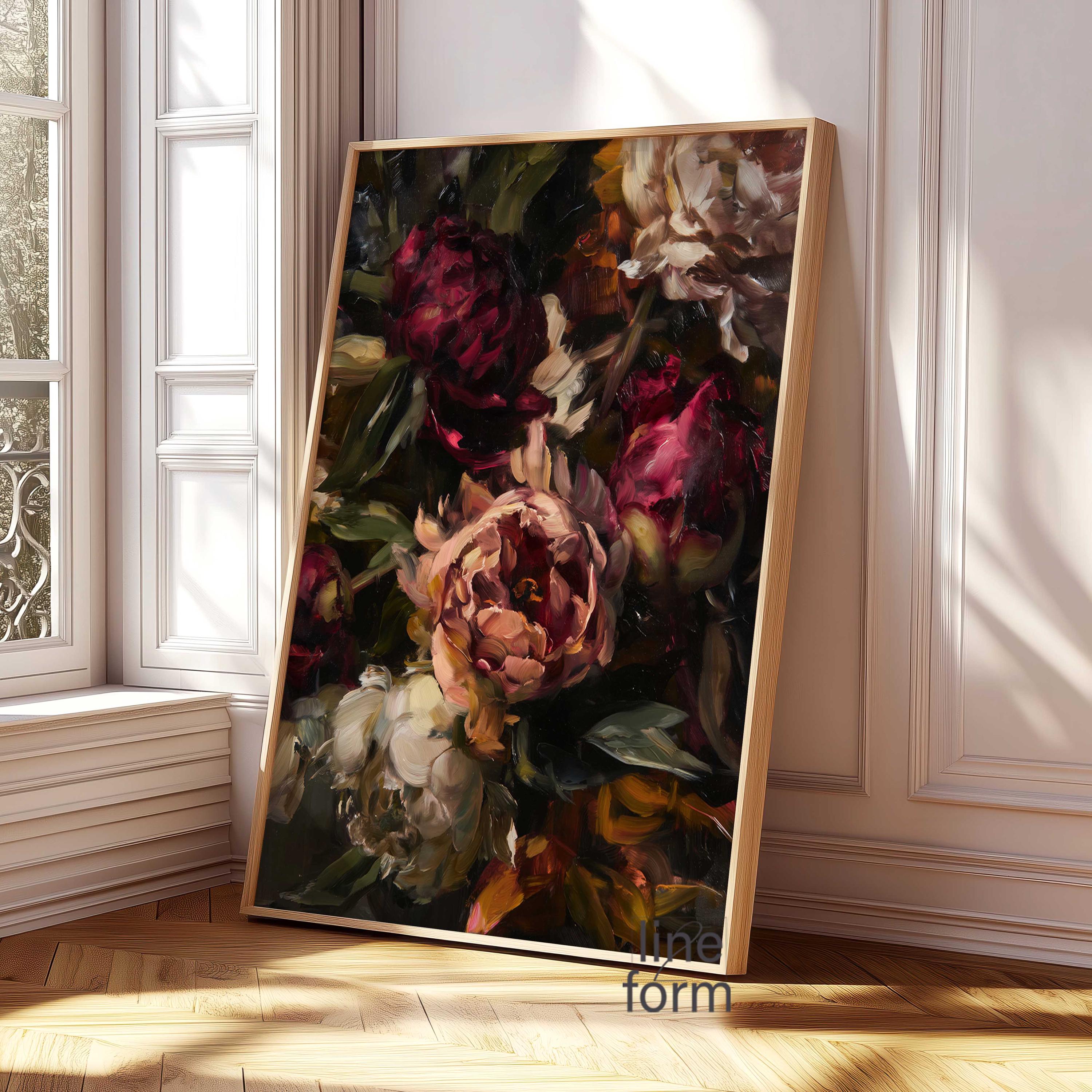 Moody Dark Peony Wall Art Set of 2: Floral Oil Painting Prints - Etsy