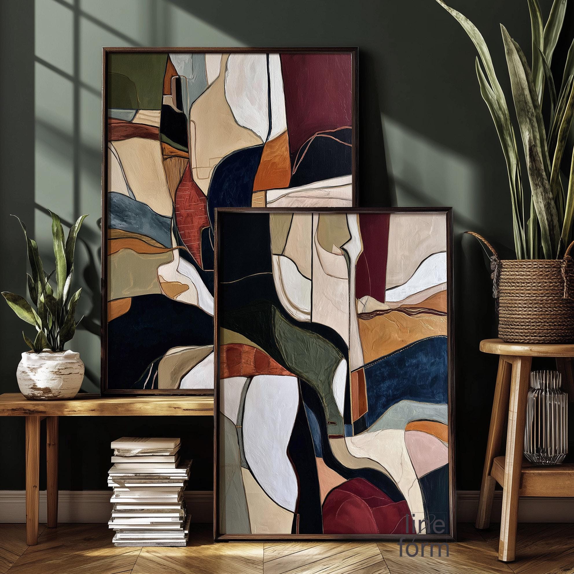 Abstract Forms Wall Art Set of 2 Earth Tone Modern Shapes Prints - Etsy
