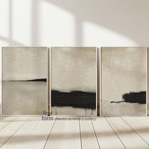 Moderne minimalistische Kunst Beige und schwarz strukturierte abstrakte Kunst-Druck-Set Moderne neutrale abstrakte Galerie-Wandkunst-Set 3 Japandi-Wandkunst