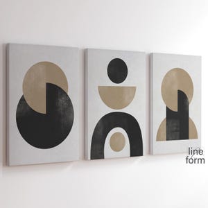 Abstrakte Geometrische Kunst Print Set: Schwarz Beige Nordisch Galeriewand (Digitaler Download)
