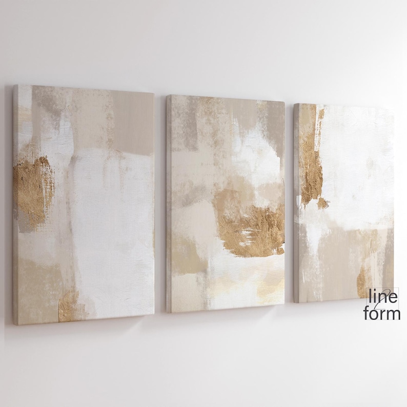 Beige Gold Abstract Art Prints - Set of 3 Nordic Gallery Wall (digital ...