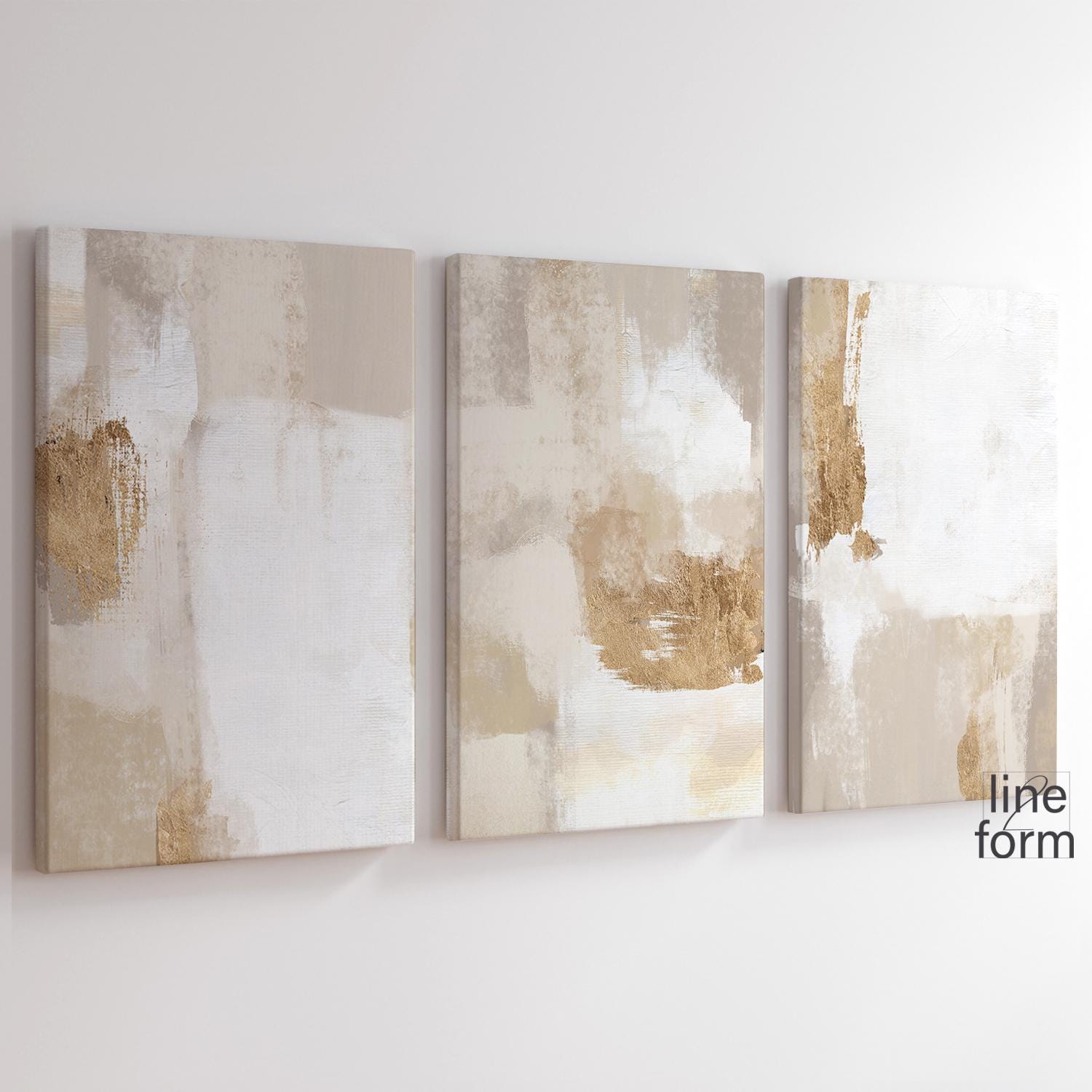 Beige Gold Abstract Art Prints - Set of 3 Nordic Gallery Wall (digital ...