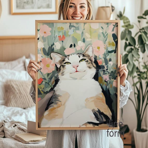 Colorful Cat Art Print: Abstract Farmhouse Wall Decor