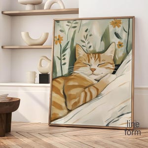Abstract Cat Art Print: Cozy Farmhouse Bedroom Wall Decor