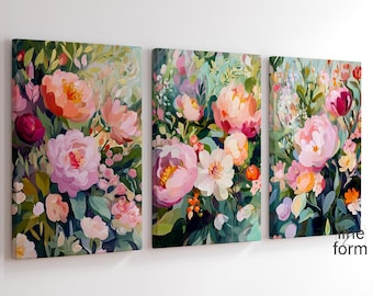 Juego de 3 láminas con estampado floral: Arte floral abstracto y colorido (descarga digital)