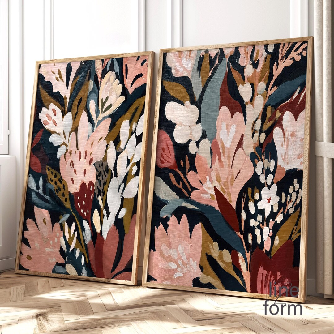 Abstract Floral Print Set of 2: Earth Tone Flower Modern Art - Etsy