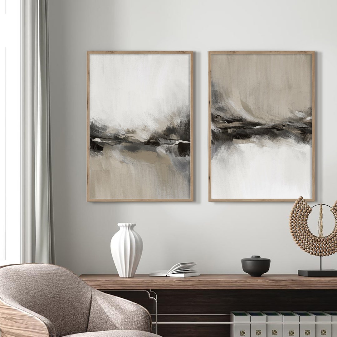 Abstract Art Print Set Modern Neutral Wall Art Set of 2 Nordic Prints
