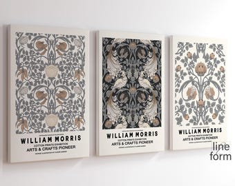 William Morris Exhibition Poster Set of 3: Beige Botanical Art Nouveau Prints (Digital Download)