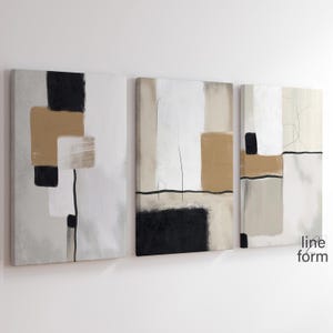 Zestaw 3 neutralnych abstrakcyjnych obrazów ściennych „Galeria” (do pobrania w wersji cyfrowej)
