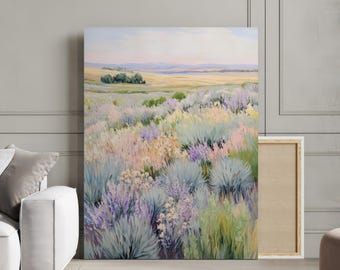 Pastel Field Landscape Print: Abstract Meadow Wall Art