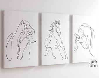 Horse Line Art Print Set: Modern Minimalist Gallery Wall (Digital Download)