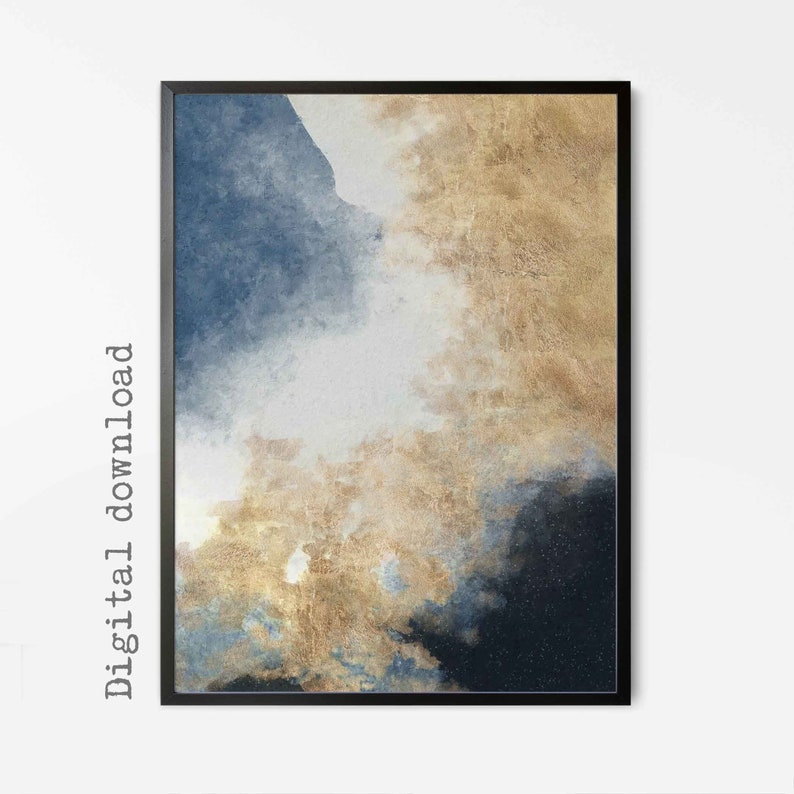 Navy Blue Gold Abstract Wall Art Set of 3 Prints Downloadable Etsy