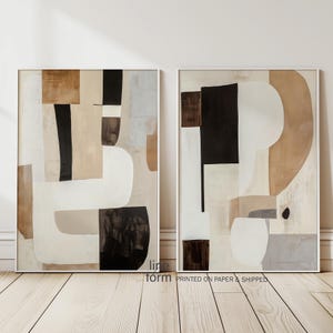 Neutral Abstract Painting Set of 2 Pieces Neutral Beige Brown Abstract Art Modern Nordic Wall Art Beige Minimalist Art Modern Abstract Art