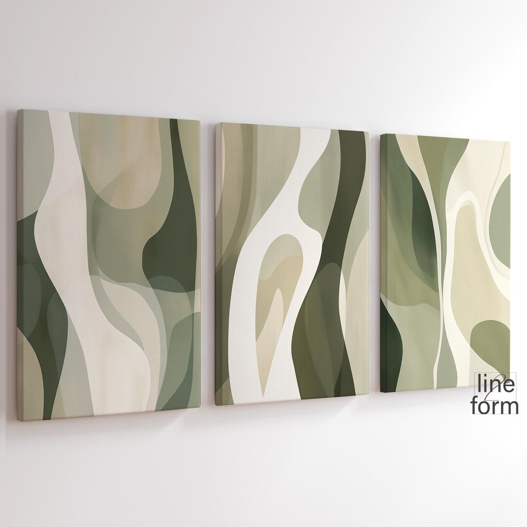 Sage Green Abstract Wall Art Set of 3: Minimal Modern Prints (digital ...