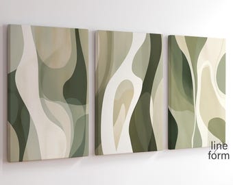 Sage Green Abstract Wall Art Set of 3: Minimal Modern Prints (Digital Download)