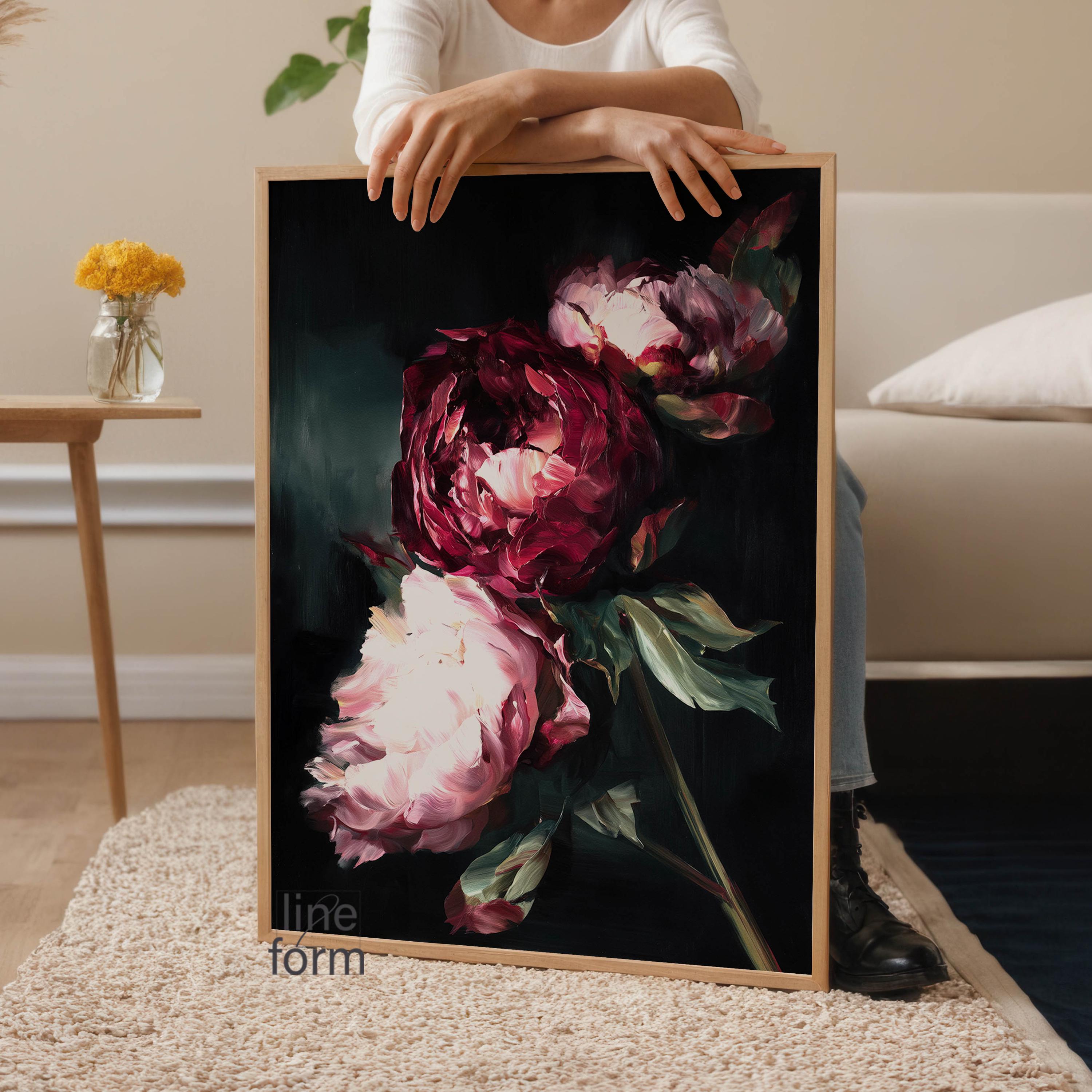 Dark Moody Peony Art Print Set: Abstract Floral Wall Decor - Etsy