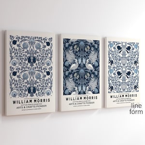 William Morris Print Exhibition Poster Blue Botanical Set of 3 Prints William Morris Museum Print William Morris Poster Art Nouveau Poster