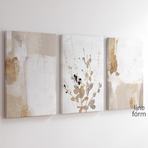 Lot de 3 impressions d'art abstrait beige doré : décoration nordique neutre (téléchargement numérique)