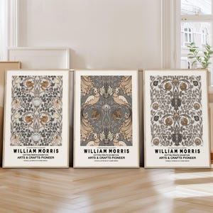 Set di 3 poster di William Moris, poster della mostra, stampe botaniche beige, stampa del museo William Morris, poster di William Morris, poster in stile Art Nouveau