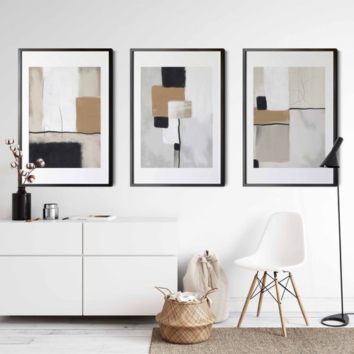 Modern Neutral Abstract Gallery Wall Art Set of 3 Nordic Etsy