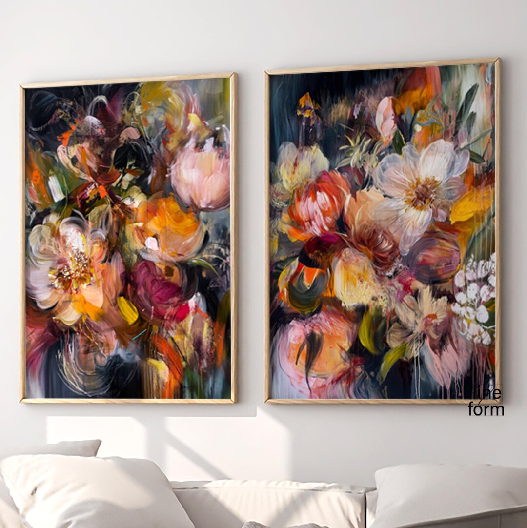 Abstract Floral Art Prints Set of 2: Colorful Modern Flower Wall Decor ...