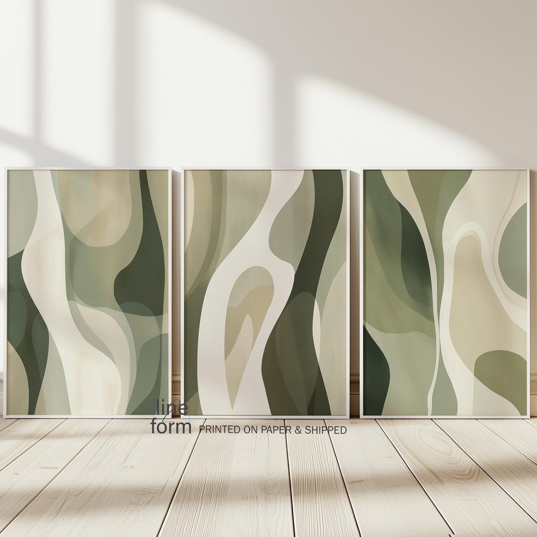 Sage Green Abstract Art Prints Set of 3: Modern Minimalist Painting - Etsy