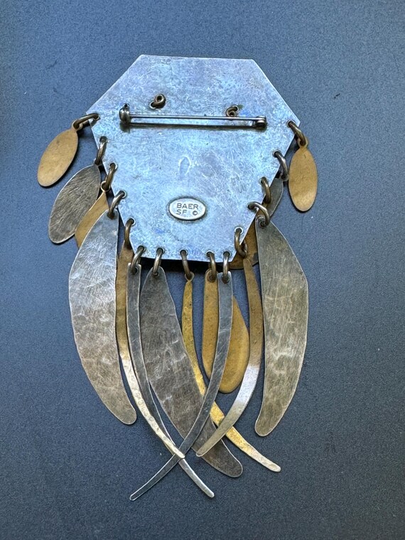 Vintage Baer SF Brutalist Brooch Mixed Metal Modernist Statement