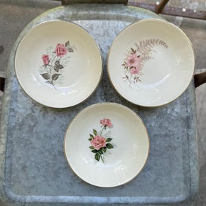 Vintage Pink Floral Trinket Dishes: Gold Rim Catchall Bowls, Set of 3