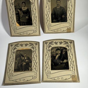 Victorian Tintype Photo Set: 1800s Gothic Portraits, Hand-Tinted Flower
