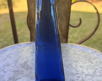 Cobalt Blue Hand Blown Bud Vase | Art Glass Flower Vase | 6 5/8” Decorative Glass Vase | Minimalist Home Decor