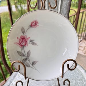 Vintage Noritake Rosemarie Set of Two Coupe Soup Bowls – Pattern 6044 Pink Roses & Platinum Trim – Mid Century Modern Fine China