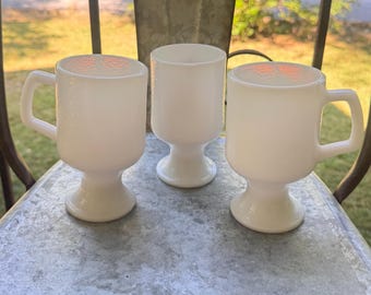 Set of 3 Irish Coffee Mugs | Orange Peel Textured Milk Glass