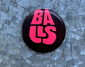 Épinglette vintage « Boules » : badge humour fantaisie des années 1970