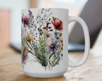 Wildflower Ceramic Coffee Mug, Botanical Tea Cup
