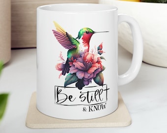 Christian Scripture Coffee Mug, Hummingbird Floral Design