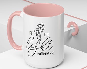 Be The Light Christian Mug, Bible Verse Coffee Mugs, Scripture Faith Based Gift, Religious Christian Gifts for Women, Matthew 5:14