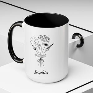 Personalized Floral Coffee Mug: Custom Wildflower Name Mug